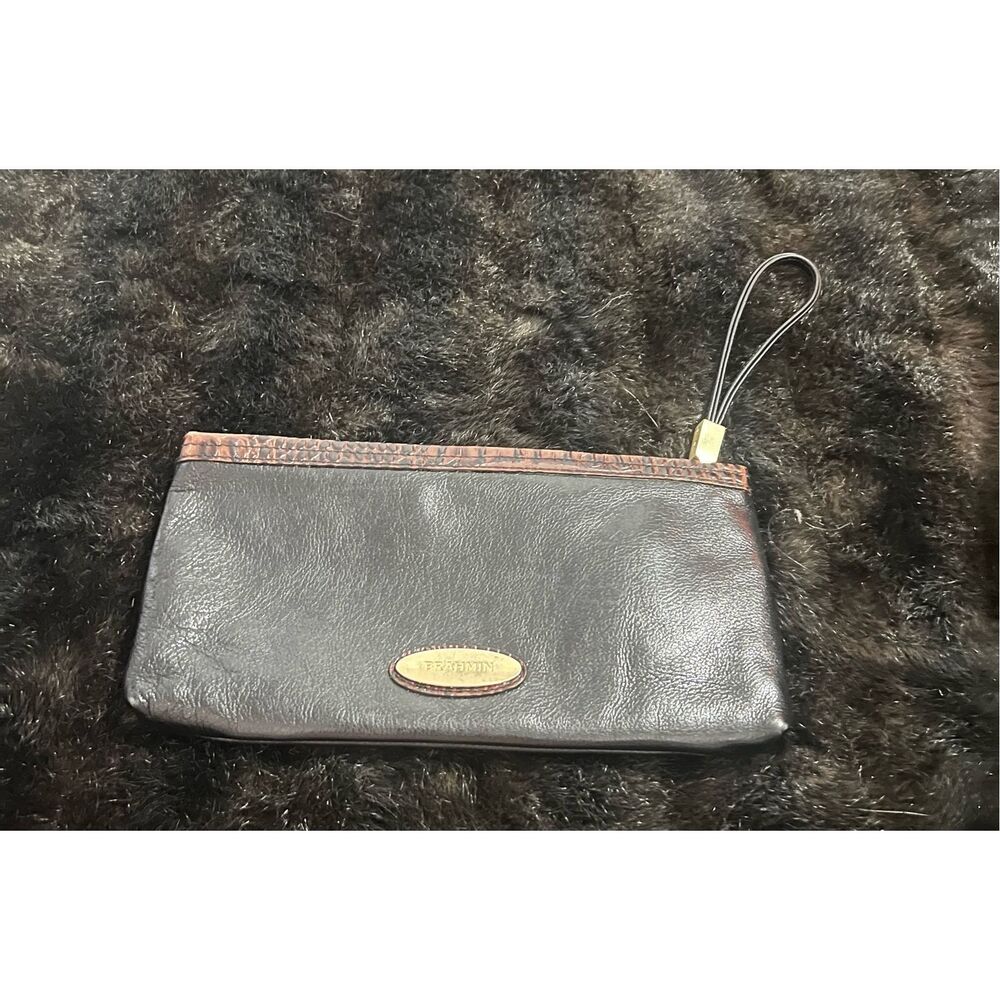 Brahmin Clutch Wristlet Black Leather Black‎ Gold purse bag